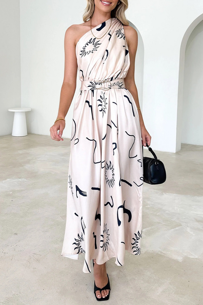 Backless Oblique Collar Waist Skirt Dresses