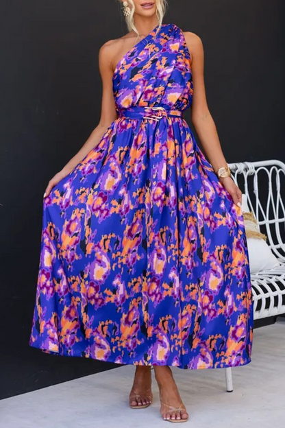 Backless Oblique Collar Waist Skirt Dresses