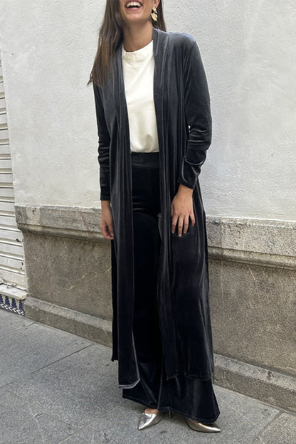 Slit Cardigan Collar Long Sleeve Two Pieces