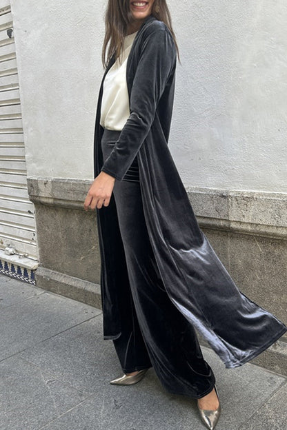 Slit Cardigan Collar Long Sleeve Two Pieces