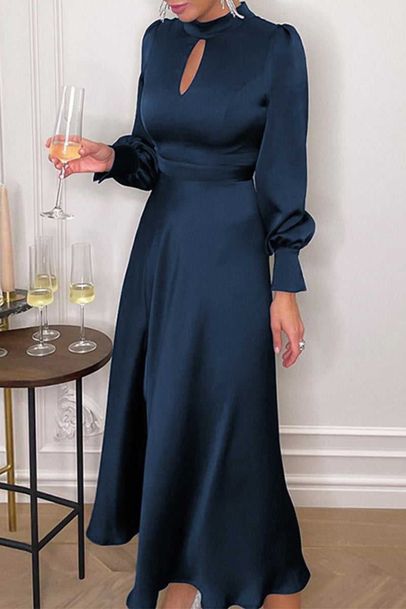 Hollowed Out Turtleneck Waist Skirt Dresses