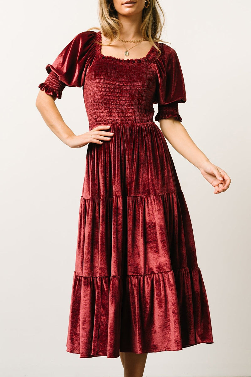 Flounce Fold Square Collar Cake Skirt Dresses