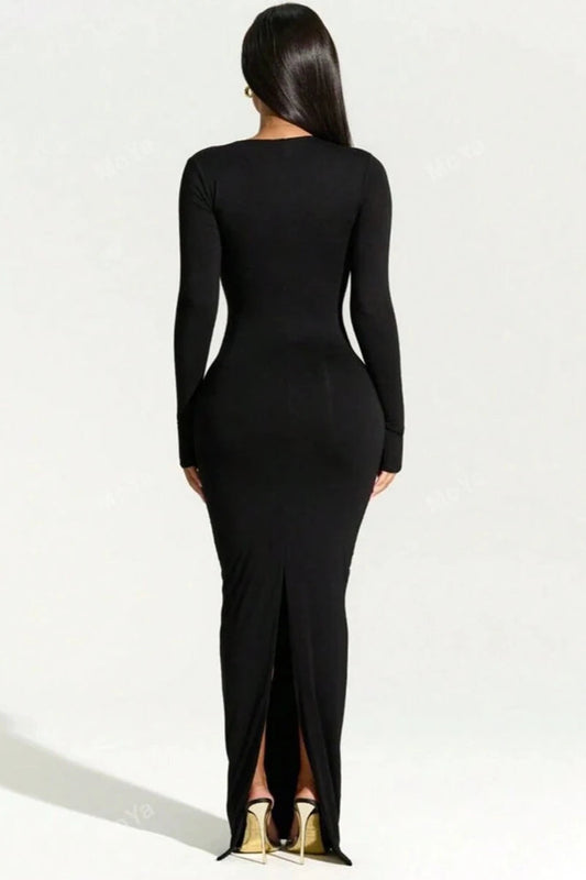 Eclipse Elegance - One-shoulder Slim-fit Maxi Dress
