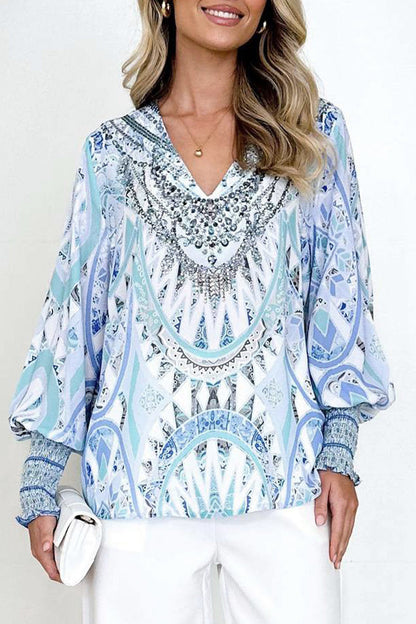 Print V Neck Blouses