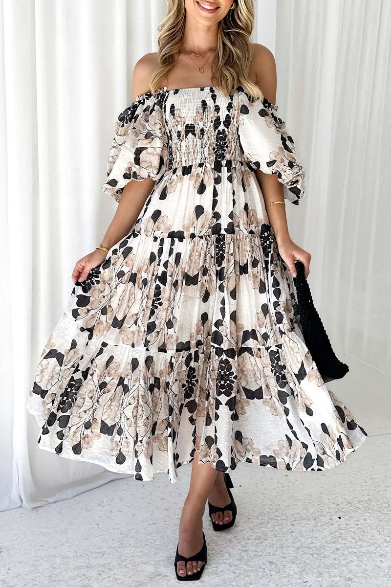 Patchwork Off the Shoulder Cake Skirt Dresses
