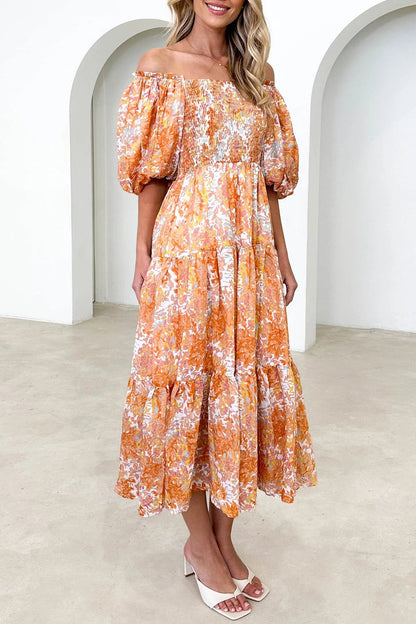 Patchwork Off the Shoulder Cake Skirt Dresses