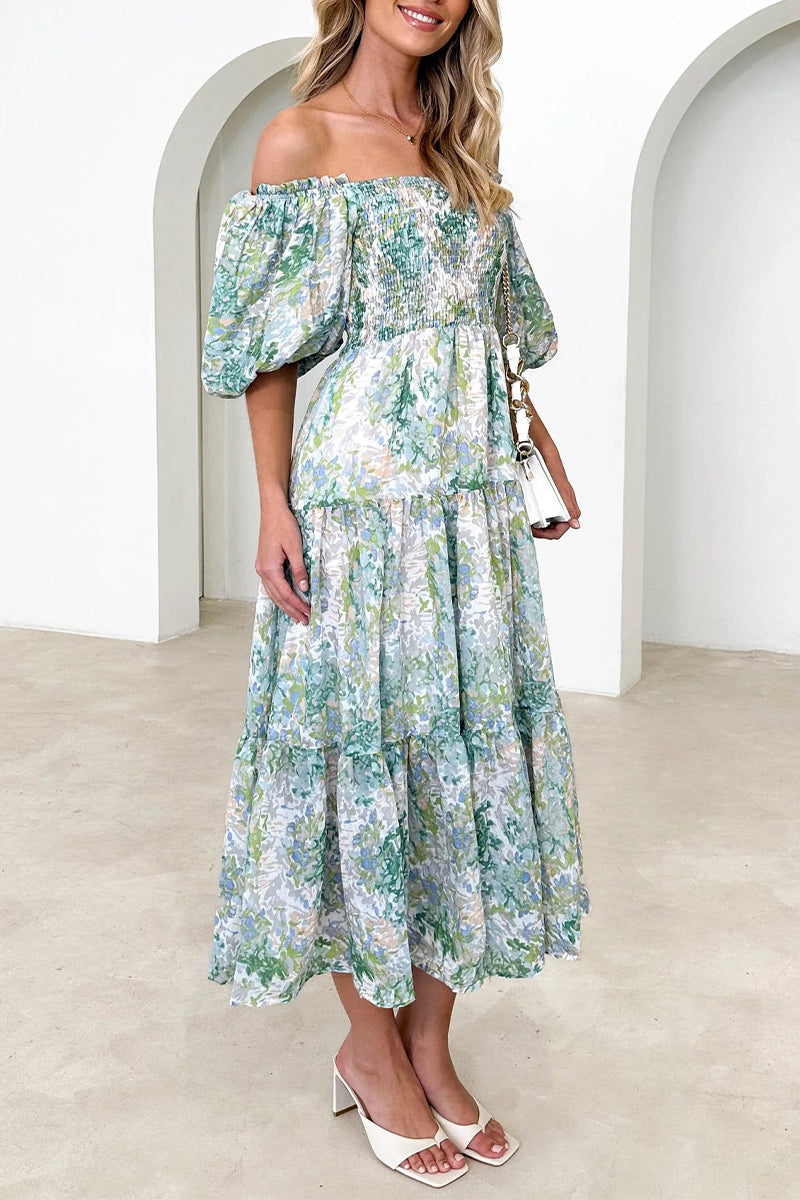 Patchwork Off the Shoulder Cake Skirt Dresses