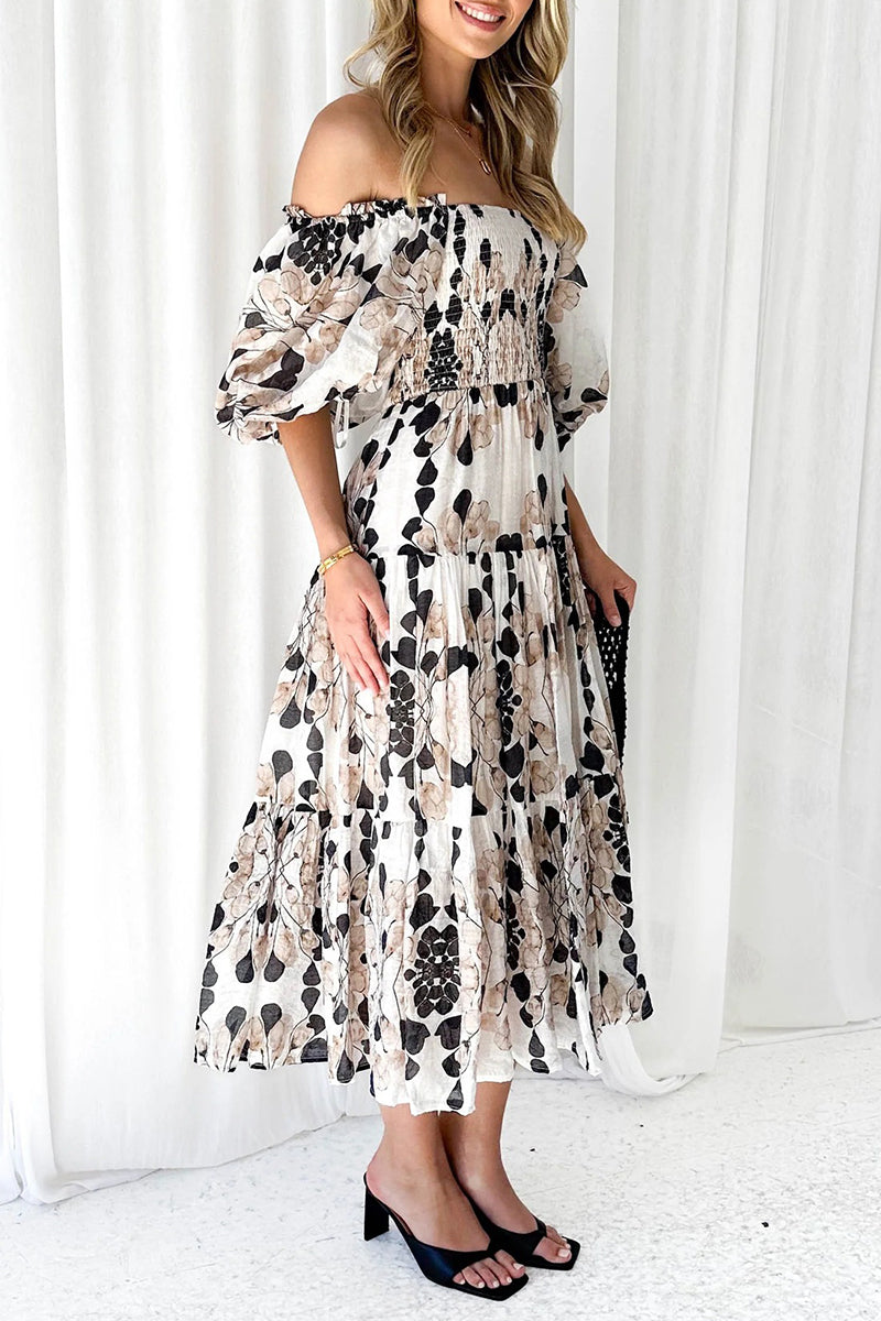 Patchwork Off the Shoulder Cake Skirt Dresses
