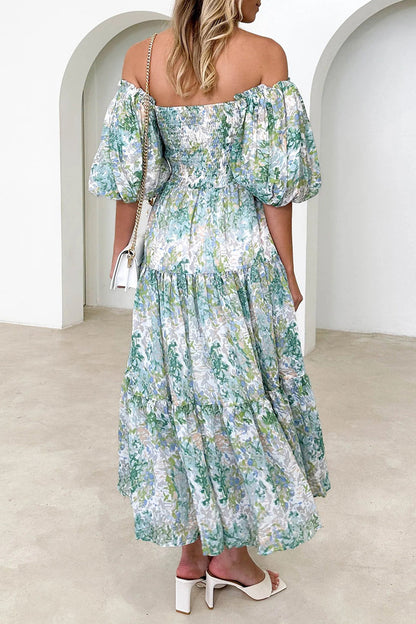 Patchwork Off the Shoulder Cake Skirt Dresses