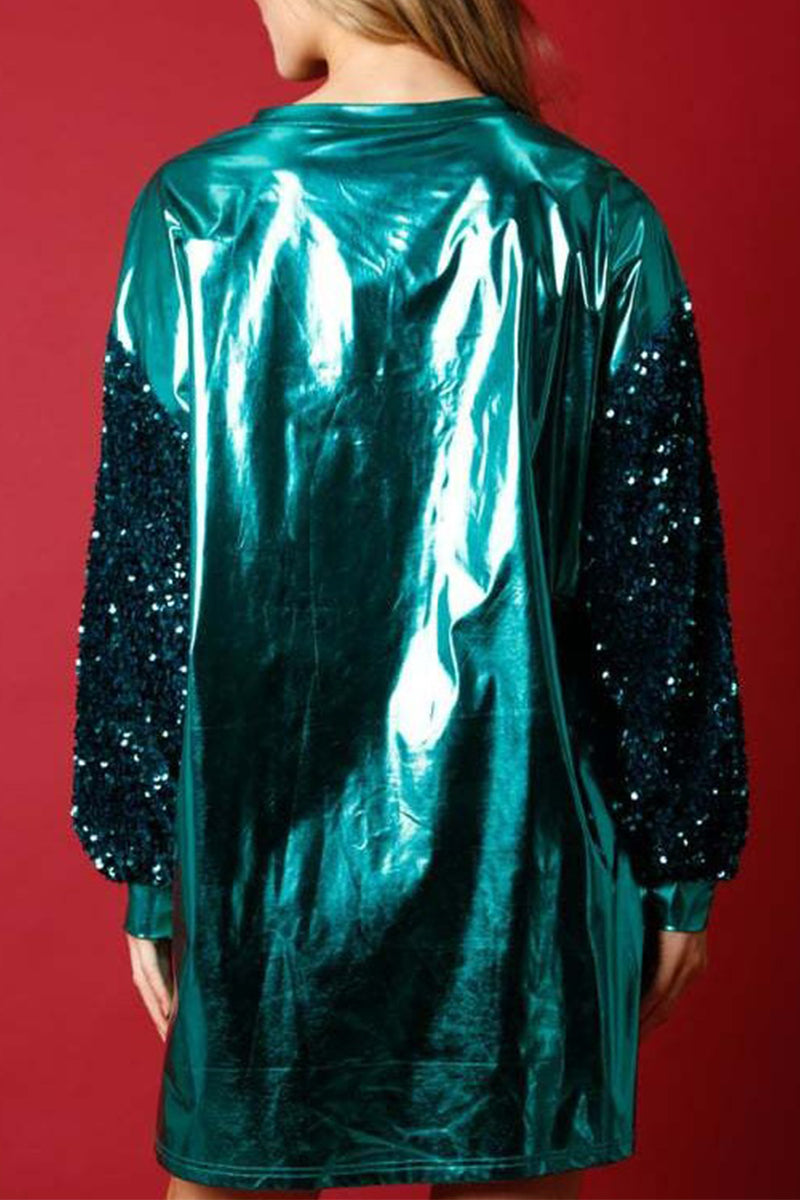 Party Sequins O Neck One Step Skirt Dresses