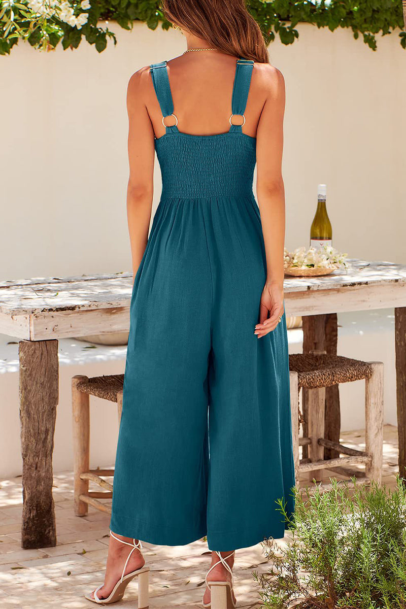 Simplicity Pocket Backless V Neck Loose Jumpsuits(13 Colors)