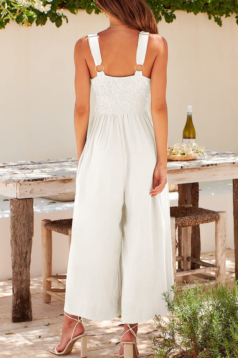 Simplicity Pocket Backless V Neck Loose Jumpsuits(13 Colors)