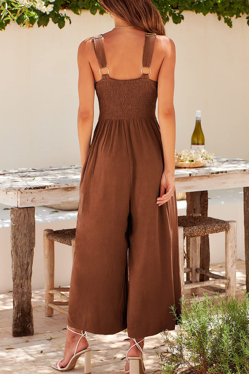 Simplicity Pocket Backless V Neck Loose Jumpsuits(13 Colors)