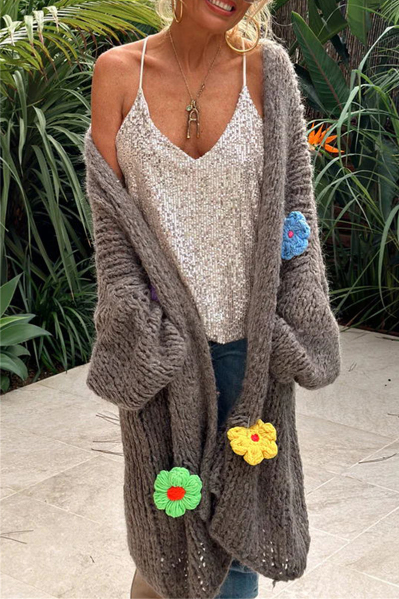 Appliques Weave Cardigan Collar Outerwear