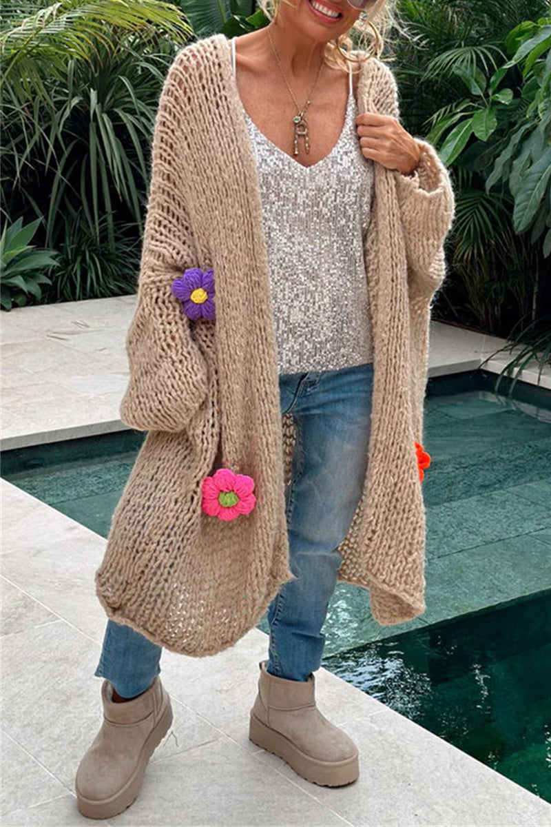 Appliques Weave Cardigan Collar Outerwear
