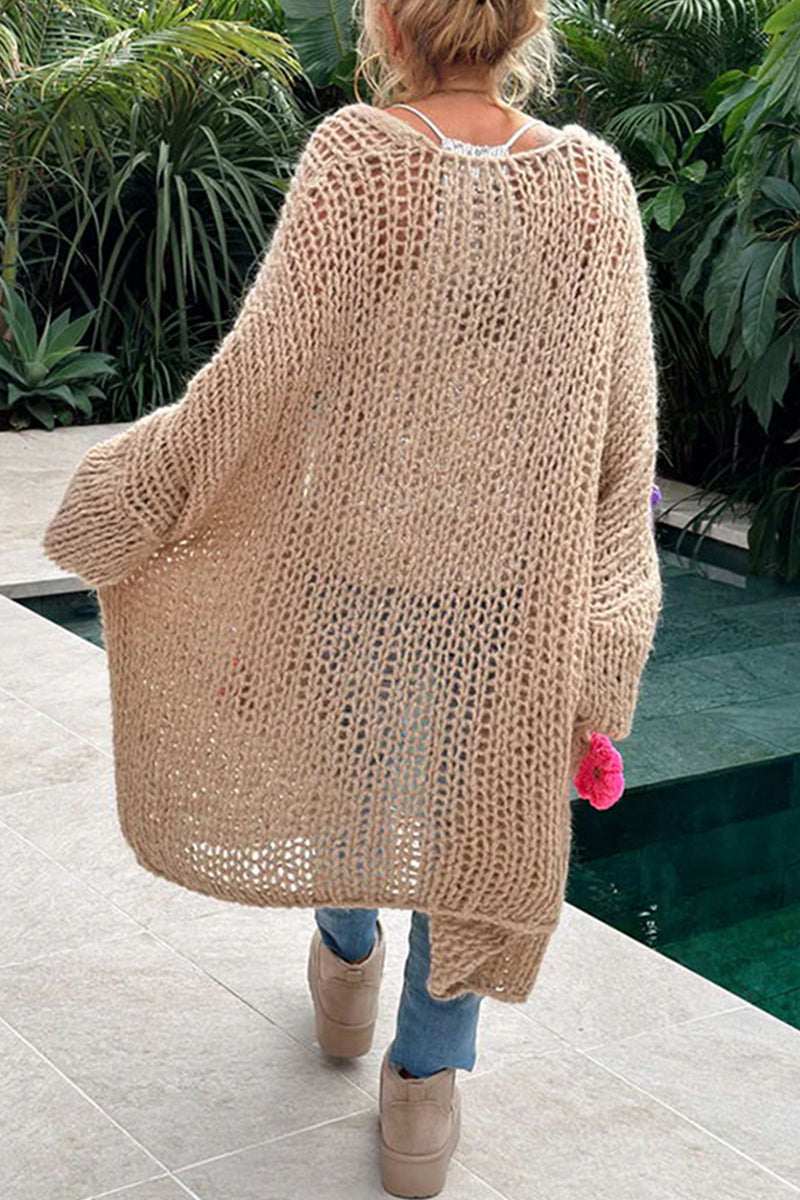 Appliques Weave Cardigan Collar Outerwear