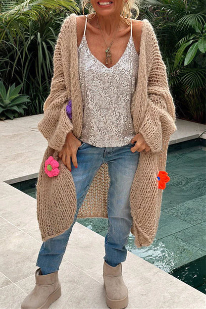 Appliques Weave Cardigan Collar Outerwear