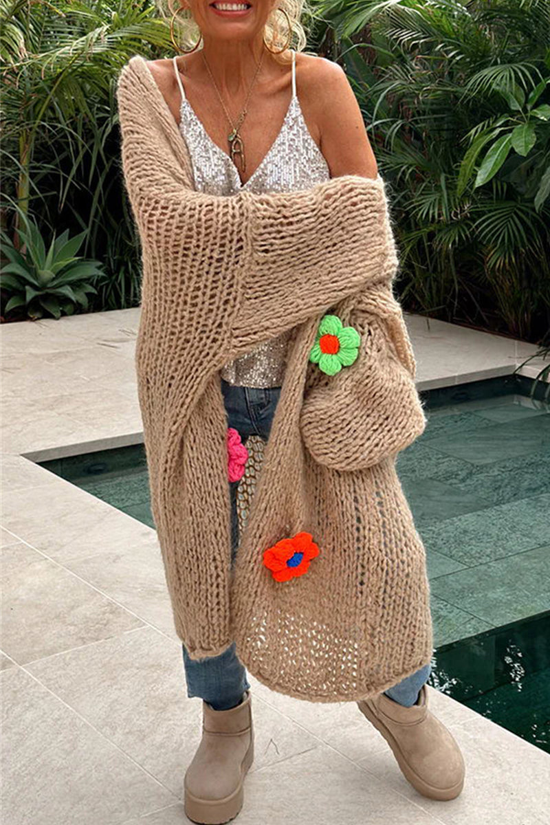 Appliques Weave Cardigan Collar Outerwear