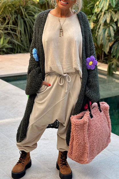 Appliques Weave Cardigan Collar Outerwear