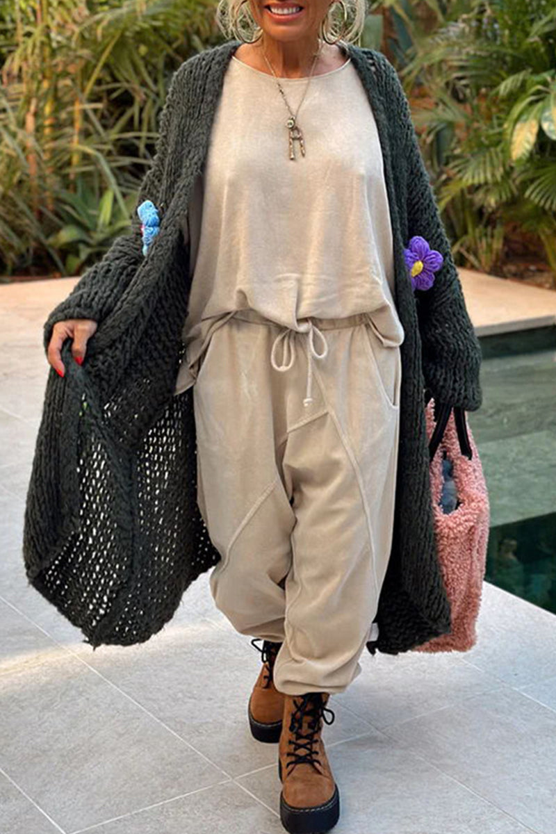 Appliques Weave Cardigan Collar Outerwear