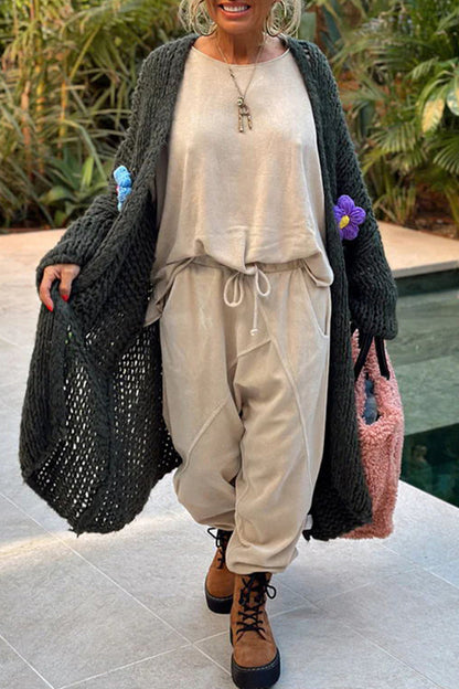 Appliques Weave Cardigan Collar Outerwear