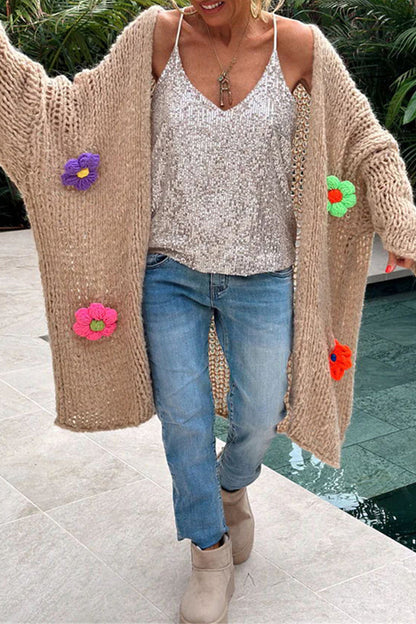 Appliques Weave Cardigan Collar Outerwear