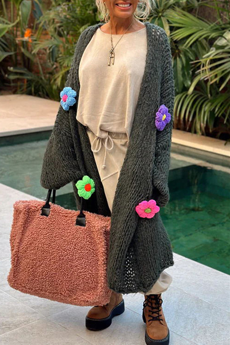 Appliques Weave Cardigan Collar Outerwear