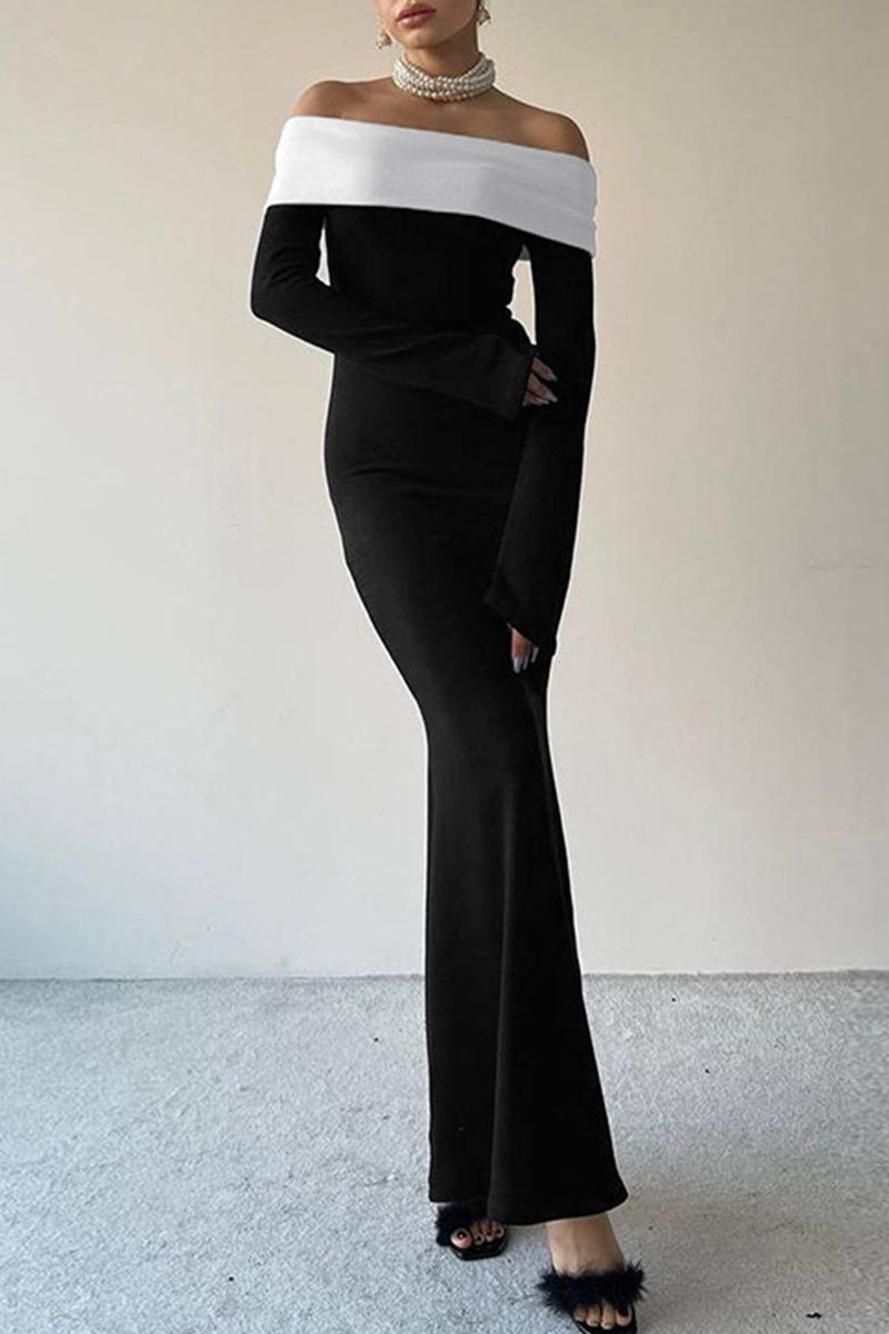 Celebrities Contrast Off the Shoulder One Step Skirt Dresses