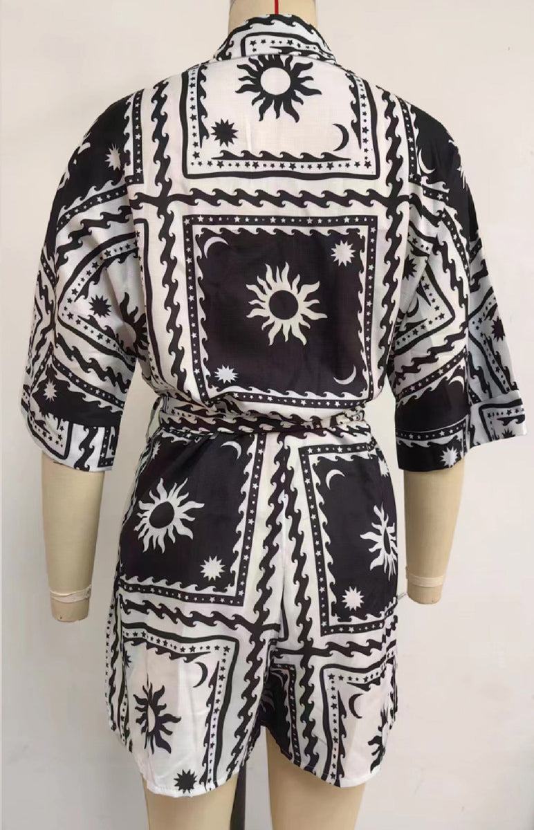 Geometric Print Bandage V Neck Rompers(4 Colors)