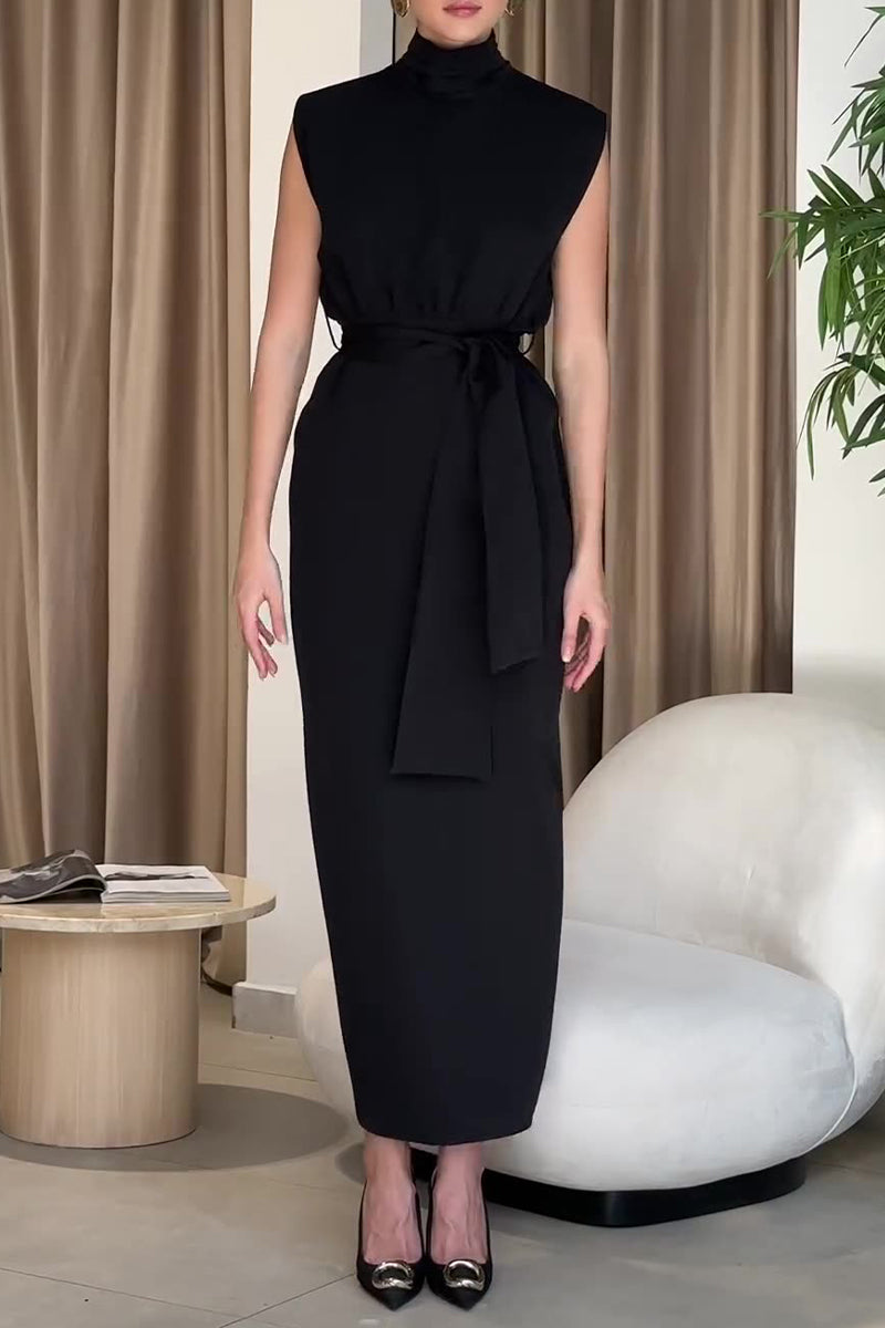 Celebrities Backless Slit Half a Turtleneck One Step Skirt Dresses