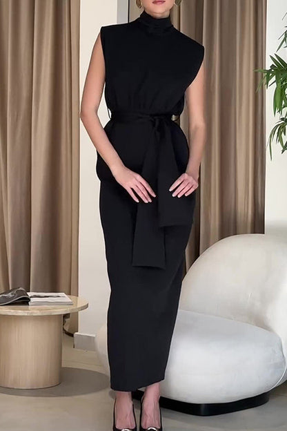 Slit With Belt Half a Turtleneck One Step Skirt Dresses