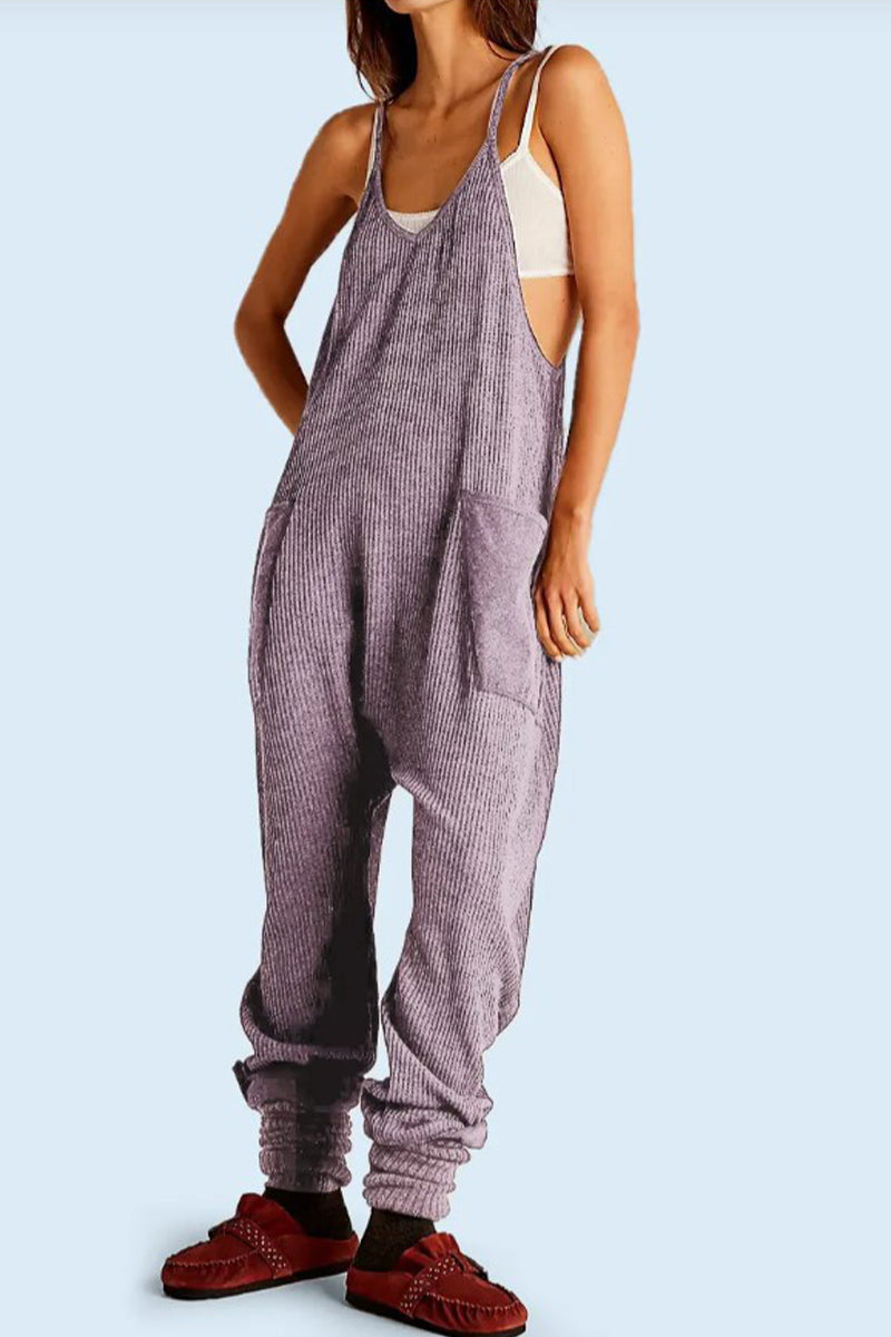 Pocket U Neck Loose Jumpsuits