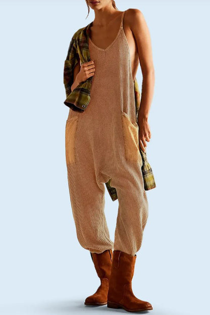 Pocket U Neck Loose Jumpsuits