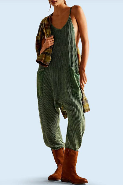 Pocket U Neck Loose Jumpsuits