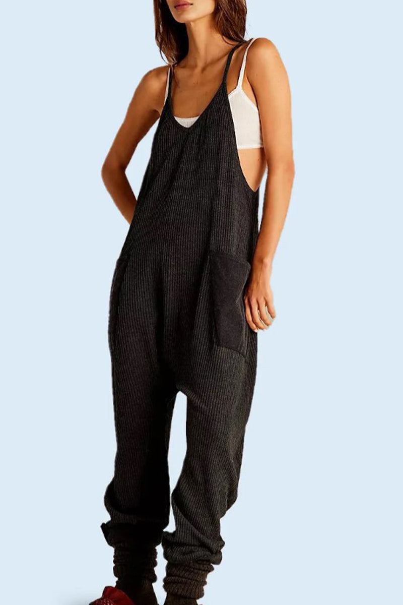 Pocket U Neck Loose Jumpsuits