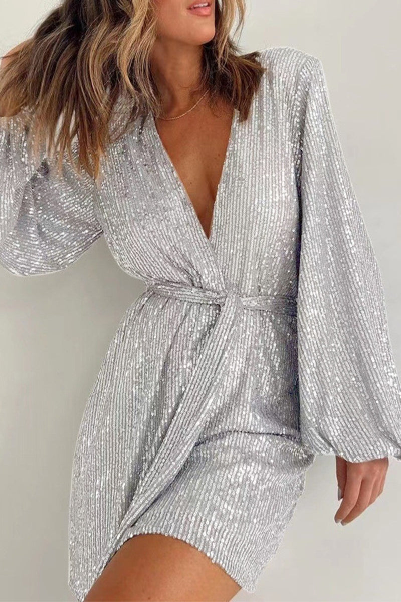 Bandage Sequins V Neck Loose Rompers