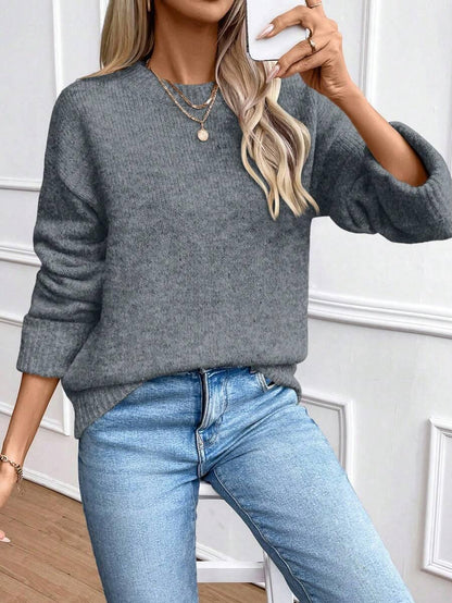 Color Long Sleeve Sweater Cozy Everyday Knit Pullover