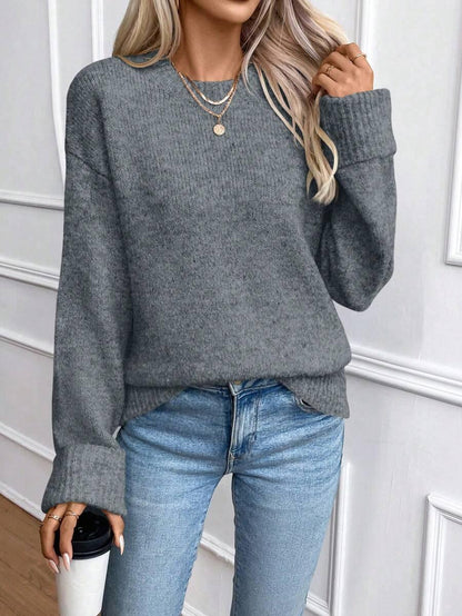 Color Long Sleeve Sweater Cozy Everyday Knit Pullover