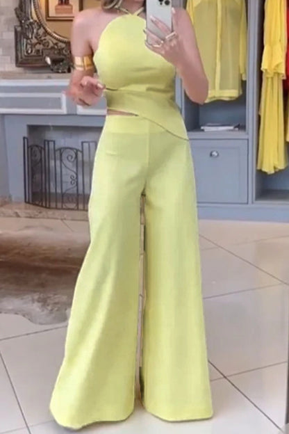 Simplicity Backless Asymmetrical Halter Jumpsuits