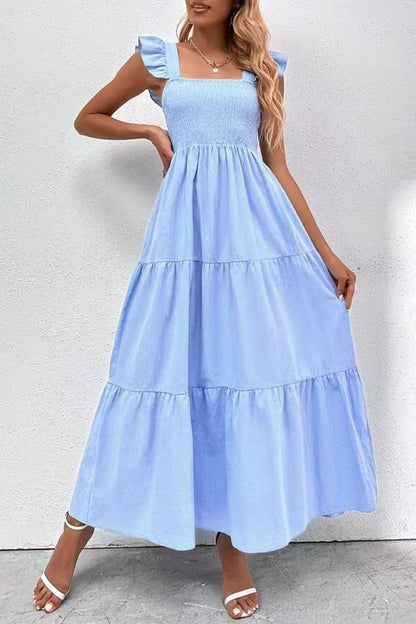 Backless Square Collar Cake Skirt Dresses
