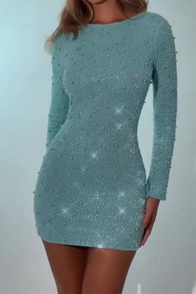 Frenulum Backless Beading O Neck Wrapped Skirt Dresses