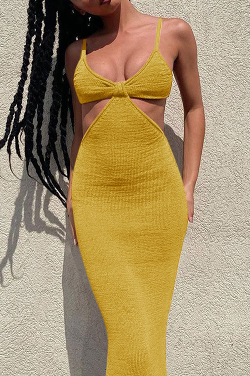 Vacation Backless V Neck Wrapped Skirt Dresses