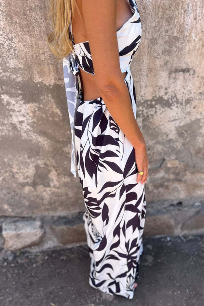 Bandage Backless Halter Loose Jumpsuits