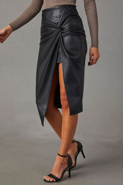 Slit Skinny High Waist Conventional Color Skirt