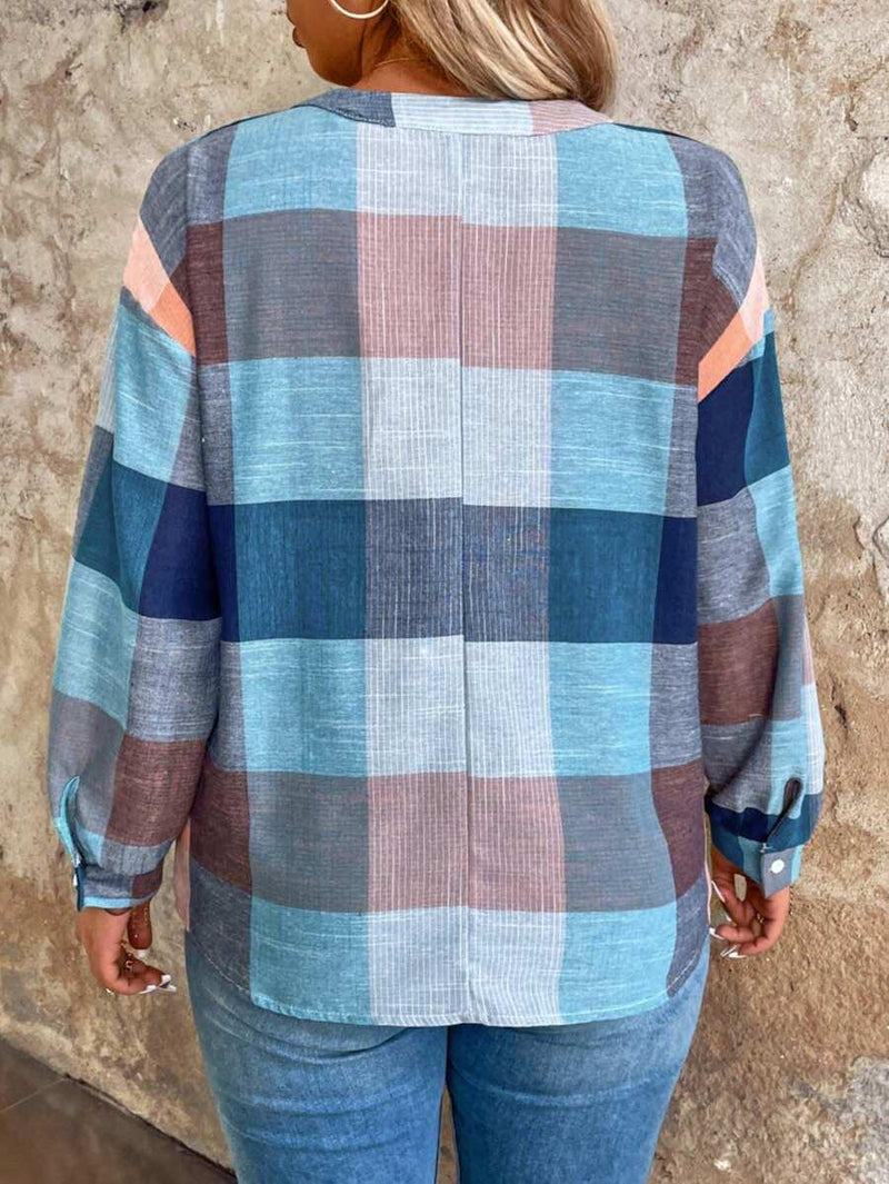 Plaid Drop Shoulder Blouse Wear Loose Fit