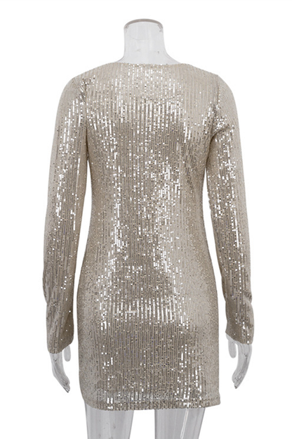 Party Sequins O Neck Wrapped Skirt Dresses