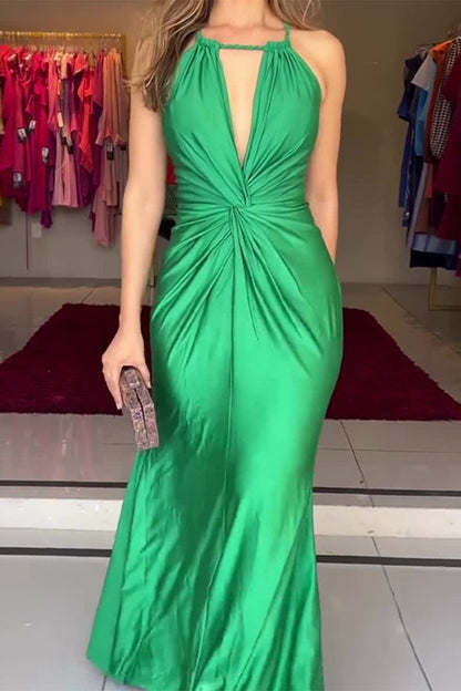 Formal Fold Halter Waist Skirt Dresses