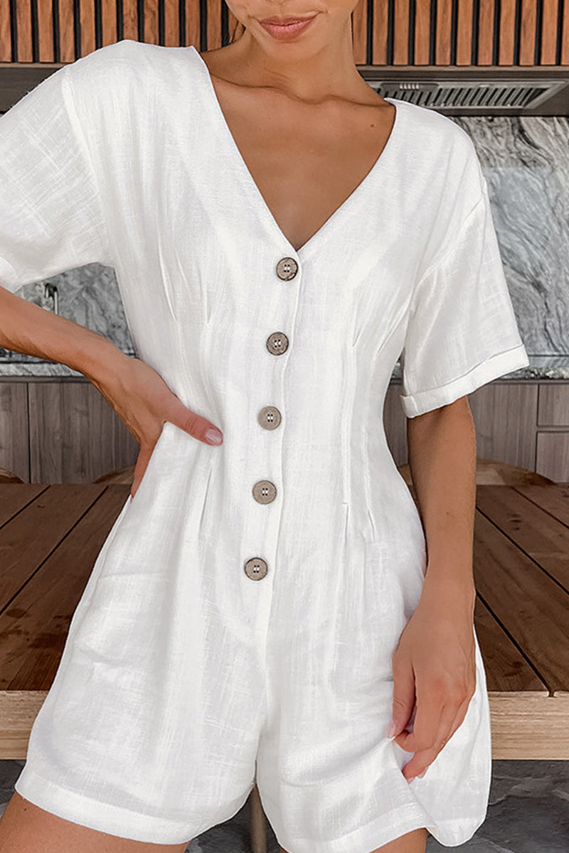 Simplicity Buttons Fold V Neck Loose Rompers
