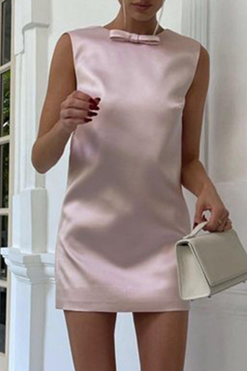 Sweet Backless With Bow O Neck One Step Skirt Dresses