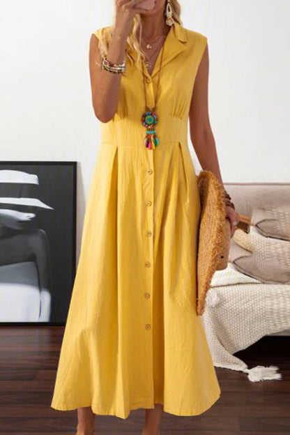 Buckle Turndown Collar Waist Skirt Dresses(4 Colors)